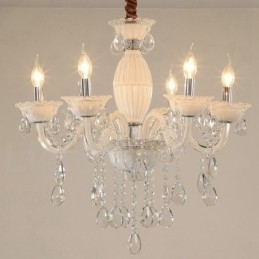 Designer Touch Decorative 6 Light White Candle Chandelier with Crystal