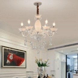 Designer Touch Decorative 6 Light White Candle Chandelier with Crystal