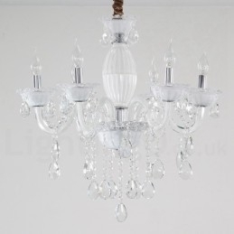 Designer Touch Decorative 6 Light White Candle Chandelier with Crystal