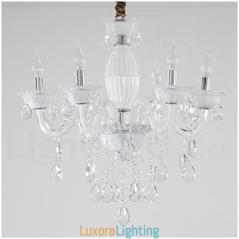Designer Touch Decorative 6 Light White Candle Chandelier with Crystal