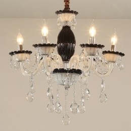 Designer Touch Decorative 6 Light Black Candle Chandelier with Crystal