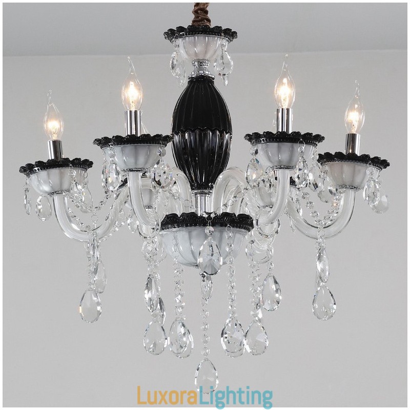 Designer Touch Decorative 6 Light Black Candle Chandelier with Crystal