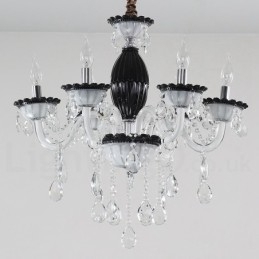 Designer Touch Decorative 6 Light Black Candle Chandelier with Crystal