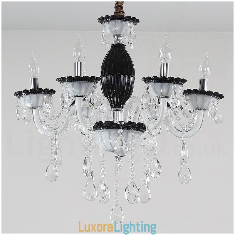 Designer Touch Decorative 6 Light Black Candle Chandelier with Crystal
