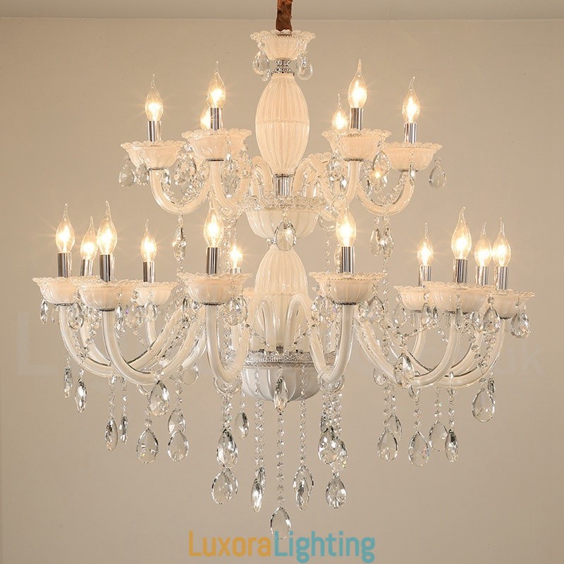 Designer Touch Decorative 18 (12+6) Light White Elegant Candle Chandelier with Crystal