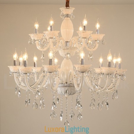 Designer Touch Decorative 18 (12+6) Light White Elegant Candle Chandelier with Crystal