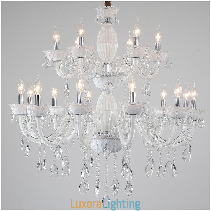 Designer Touch Decorative 18 (12+6) Light White Elegant Candle Chandelier with Crystal