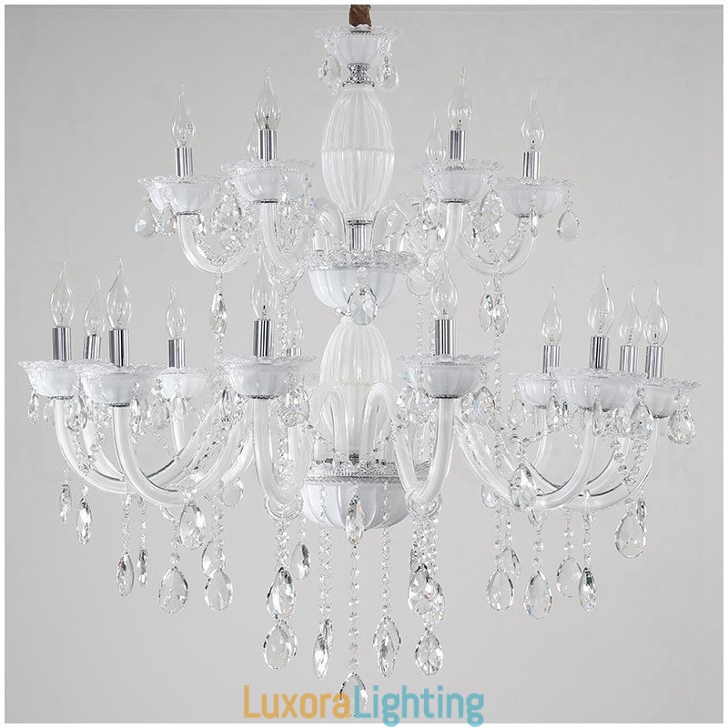 Designer Touch Decorative 18 (12+6) Light White Elegant Candle Chandelier with Crystal