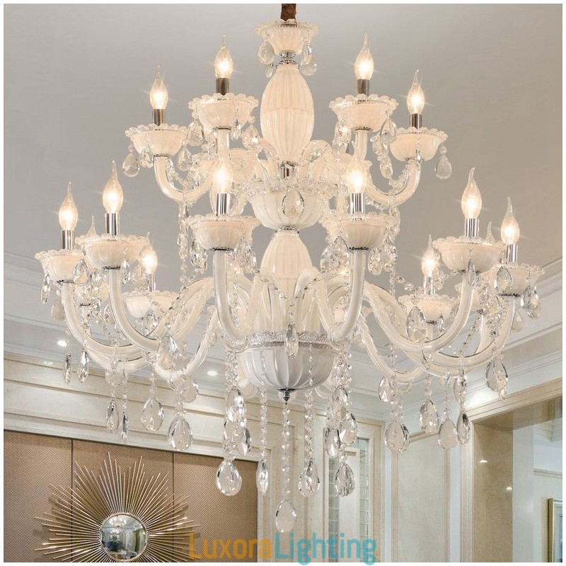 Designer Touch Decorative 18 (12+6) Light White Elegant Candle Chandelier with Crystal