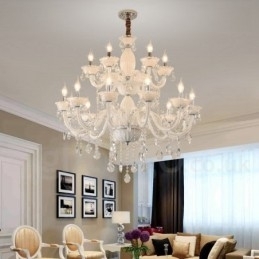 Designer Touch Decorative 18 (12+6) Light White Elegant Candle Chandelier with Crystal
