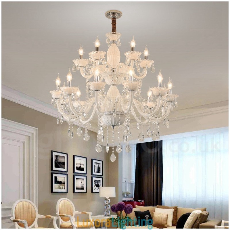 Designer Touch Decorative 18 (12+6) Light White Elegant Candle Chandelier with Crystal