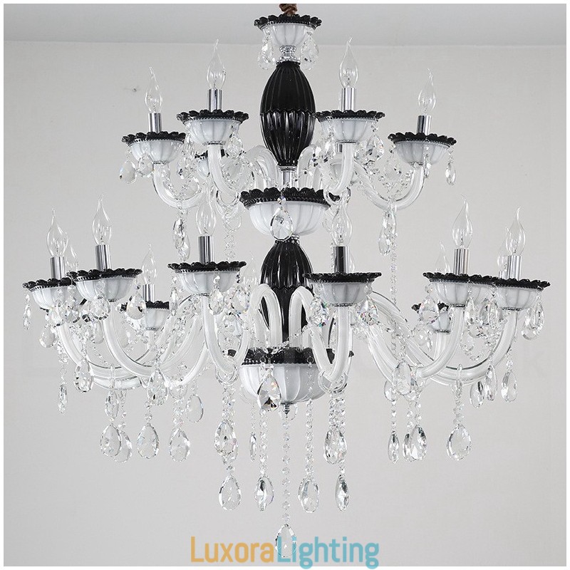Designer Touch Decorative 18 (12+6) Light Black Elegant Candle Chandelier with Crystal