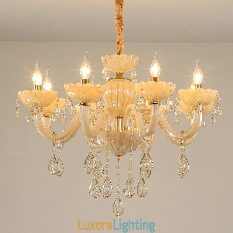 Designer Touch Decorative 8 Light Luxurious Champagne Crystal Candle Chandelier