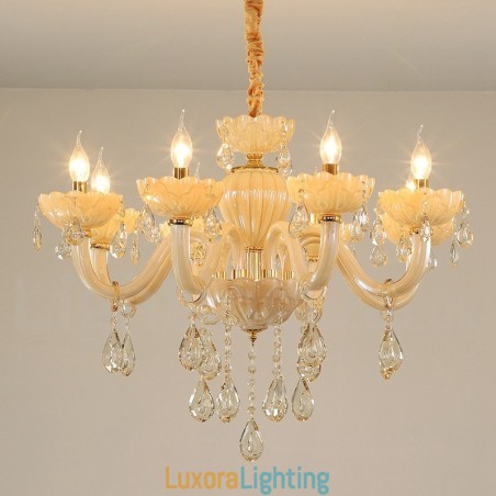 Designer Touch Decorative 8 Light Luxurious Champagne Crystal Candle Chandelier
