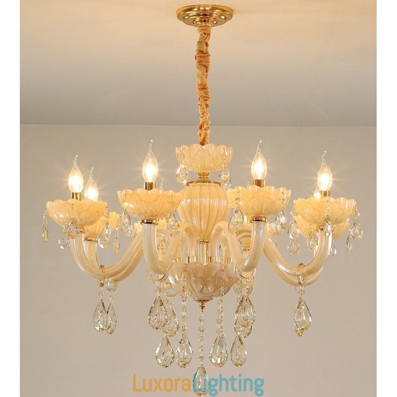 Designer Touch Decorative 8 Light Luxurious Champagne Crystal Candle Chandelier