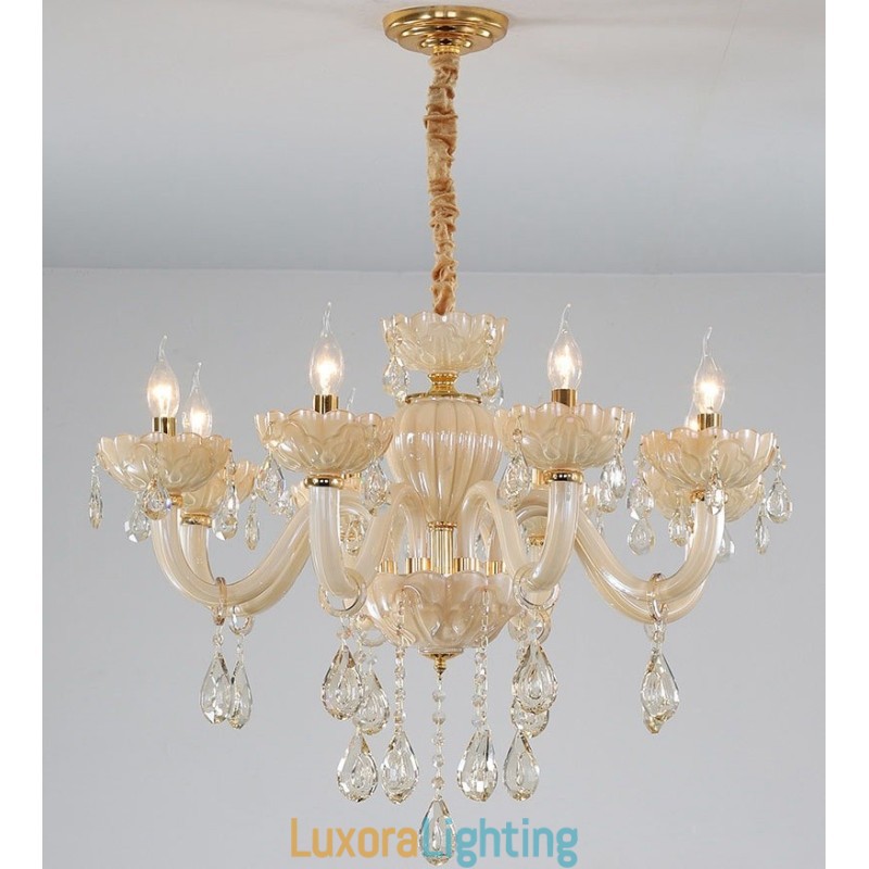 Designer Touch Decorative 8 Light Luxurious Champagne Crystal Candle Chandelier