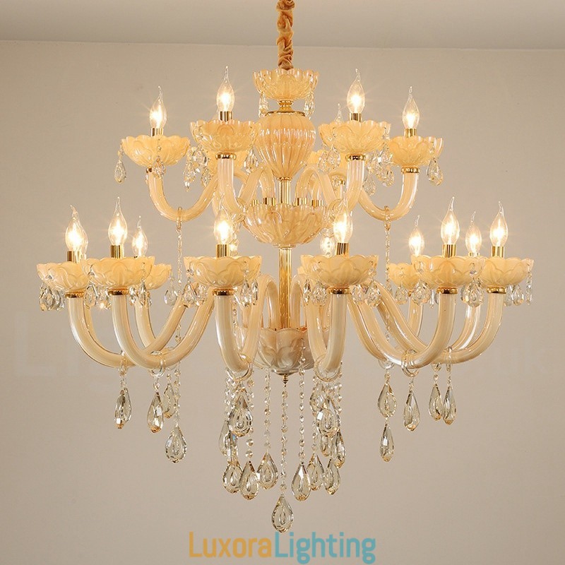 Designer Touch Decorative 18 (12+6) Light Luxurious Champagne Crystal Candle Chandelier