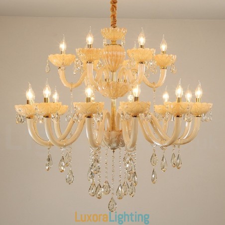 Designer Touch Decorative 18 (12+6) Light Luxurious Champagne Crystal Candle Chandelier
