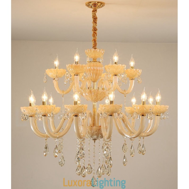 Designer Touch Decorative 18 (12+6) Light Luxurious Champagne Crystal Candle Chandelier