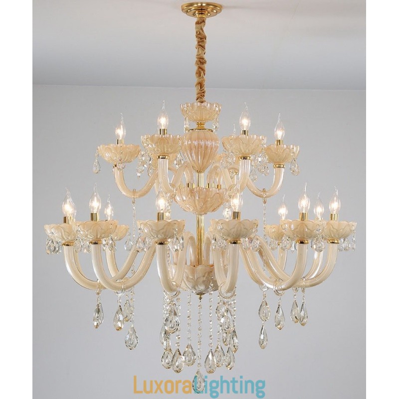 Designer Touch Decorative 18 (12+6) Light Luxurious Champagne Crystal Candle Chandelier