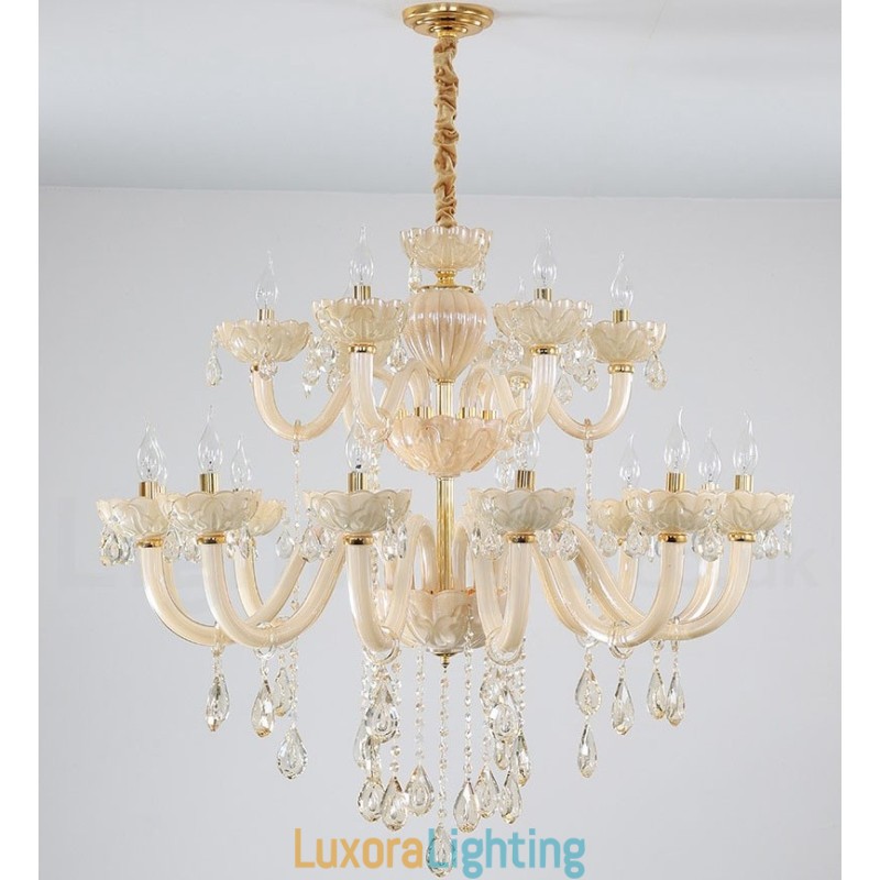 Designer Touch Decorative 18 (12+6) Light Luxurious Champagne Crystal Candle Chandelier