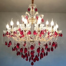 Designer Touch Decorative 18 (12+6) Light Luxurious Red Crystal Candle Gold Chandelier