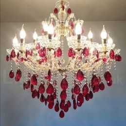 Designer Touch Decorative 18 (12+6) Light Luxurious Red Crystal Candle Gold Chandelier