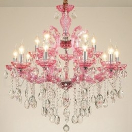 Designer Touch Decorative Multi Colours 18 (12+6) Light Luxurious Crystal Candle Chandelier with Clear Crystal