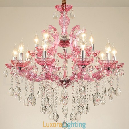 Designer Touch Decorative Multi Colours 18 (12+6) Light Luxurious Crystal Candle Chandelier with Clear Crystal