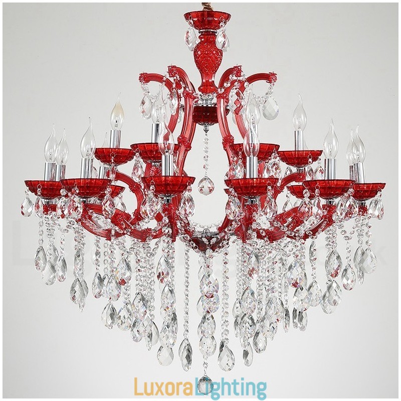 Designer Touch Decorative Multi Colours 18 (12+6) Light Luxurious Crystal Candle Chandelier with Clear Crystal