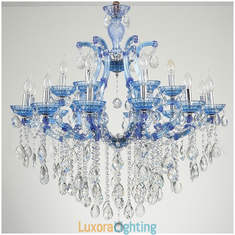 Designer Touch Decorative Multi Colours 18 (12+6) Light Luxurious Crystal Candle Chandelier with Clear Crystal