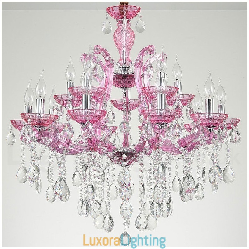 Designer Touch Decorative Multi Colours 18 (12+6) Light Luxurious Crystal Candle Chandelier with Clear Crystal