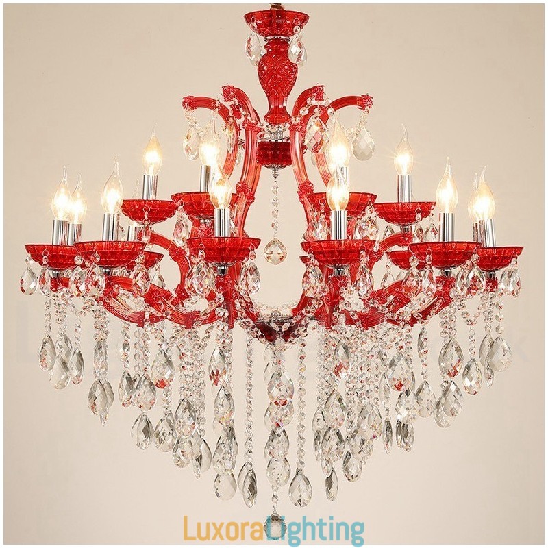 Designer Touch Decorative Multi Colours 18 (12+6) Light Luxurious Crystal Candle Chandelier with Clear Crystal