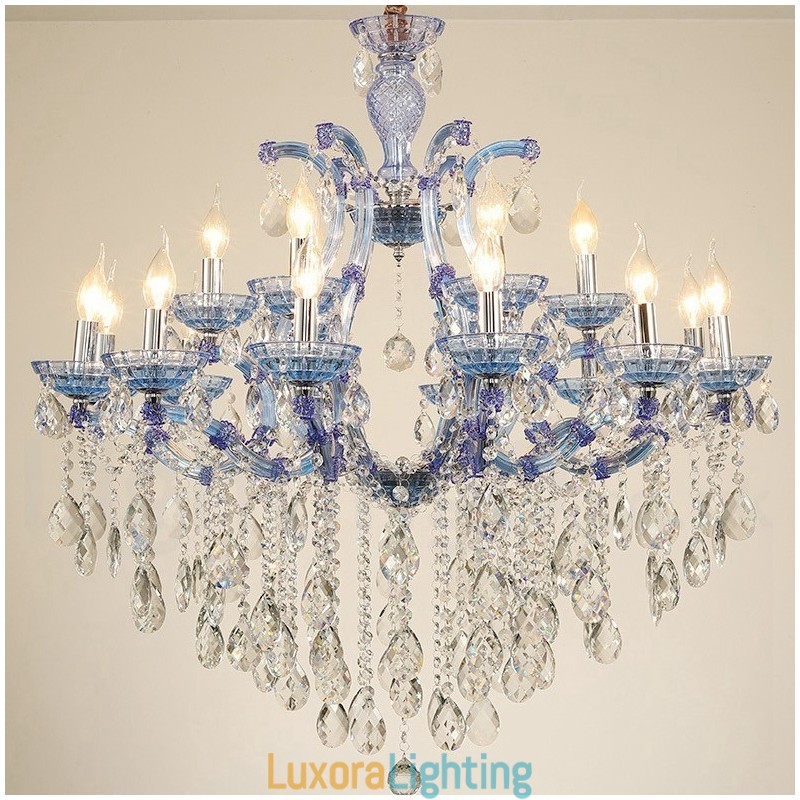 Designer Touch Decorative Multi Colours 18 (12+6) Light Luxurious Crystal Candle Chandelier with Clear Crystal