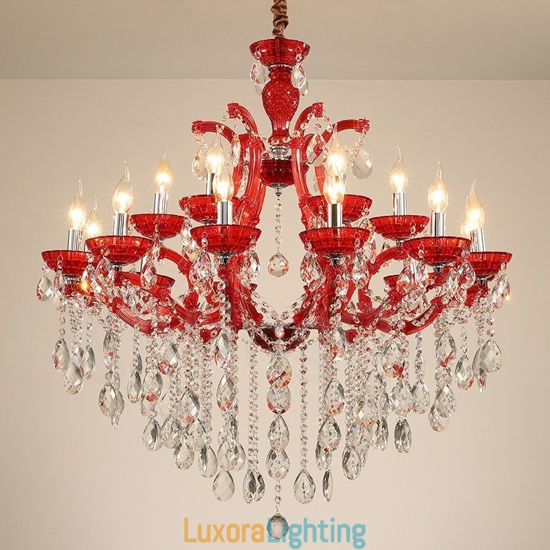 Designer Touch Decorative Multi Colours 18 (12+6) Light Luxurious Crystal Candle Chandelier with Clear Crystal