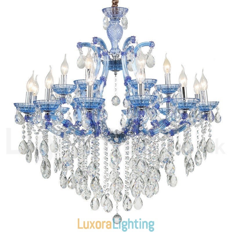 Designer Touch Decorative Multi Colours 18 (12+6) Light Luxurious Crystal Candle Chandelier with Clear Crystal