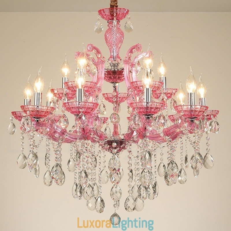 Designer Touch Decorative Multi Colours 18 (12+6) Light Luxurious Crystal Candle Chandelier with Clear Crystal