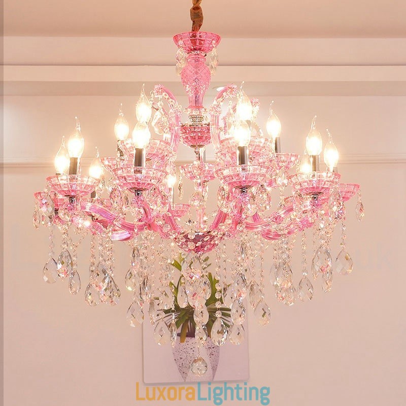Designer Touch Decorative Multi Colours 18 (12+6) Light Luxurious Crystal Candle Chandelier with Clear Crystal