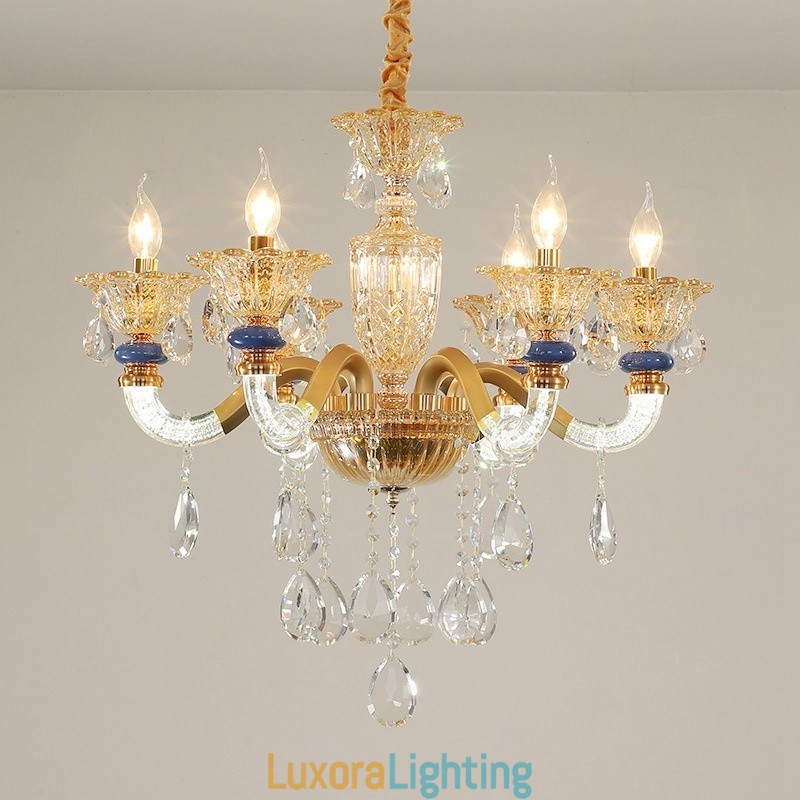 Designer Touch Decorative 6 Light Modern Contemporary Champagne Candle Chandelier with Crystal