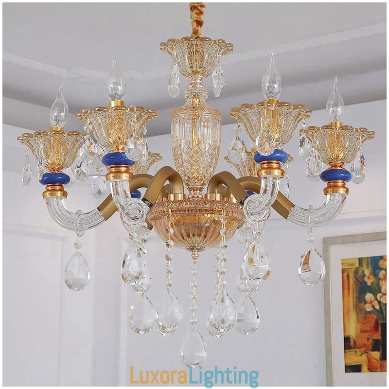 Designer Touch Decorative 6 Light Modern Contemporary Champagne Candle Chandelier with Crystal
