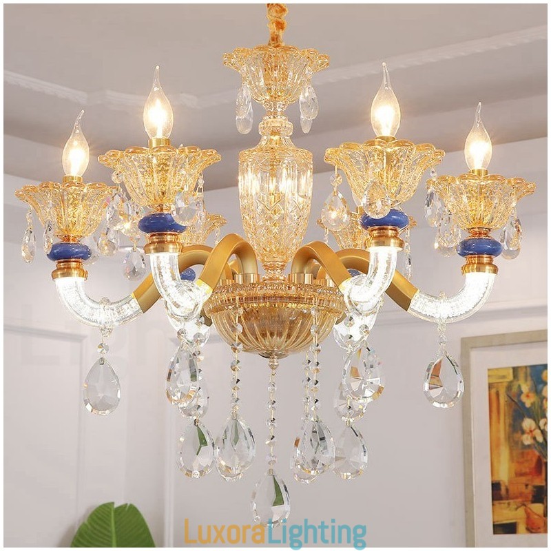 Designer Touch Decorative 6 Light Modern Contemporary Champagne Candle Chandelier with Crystal