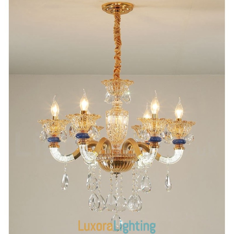 Designer Touch Decorative 6 Light Modern Contemporary Champagne Candle Chandelier with Crystal