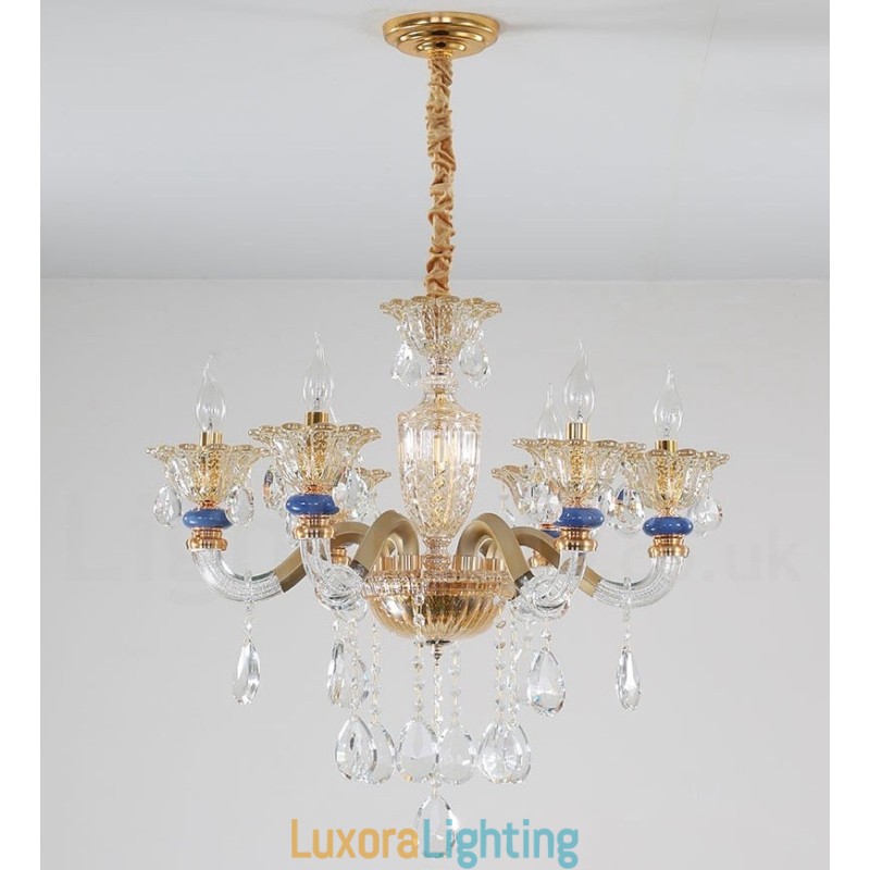Designer Touch Decorative 6 Light Modern Contemporary Champagne Candle Chandelier with Crystal