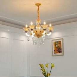 Designer Touch Decorative 6 Light Modern Contemporary Champagne Candle Chandelier with Crystal