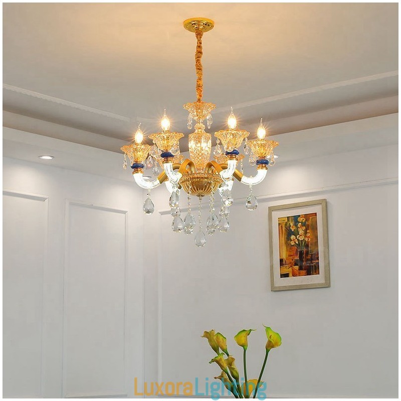 Designer Touch Decorative 6 Light Modern Contemporary Champagne Candle Chandelier with Crystal