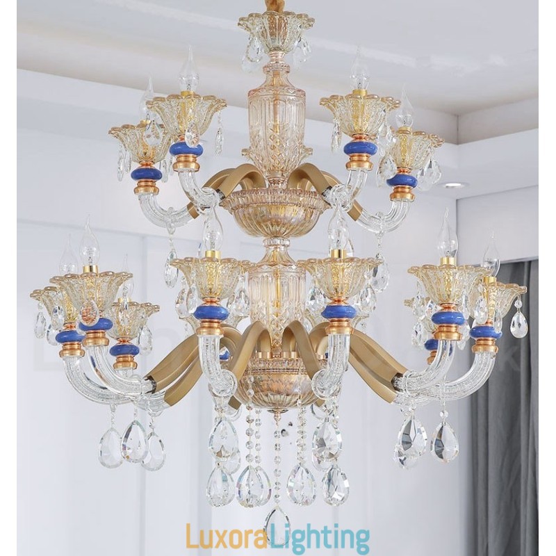 Designer Touch Decorative 15 (10+5) Light Modern Contemporary Champagne Candle Chandelier with Crystal