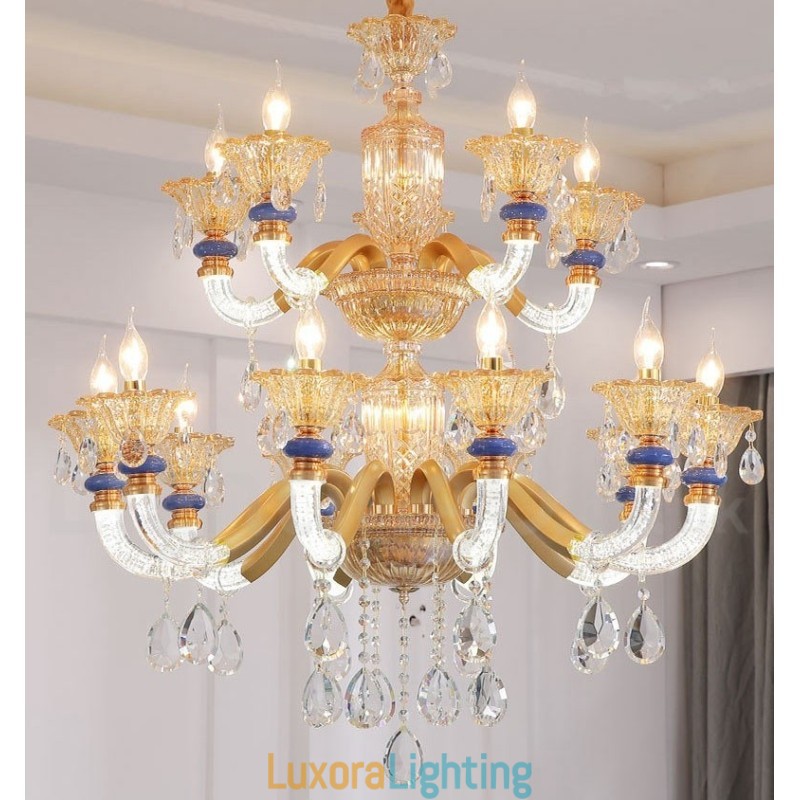 Designer Touch Decorative 15 (10+5) Light Modern Contemporary Champagne Candle Chandelier with Crystal
