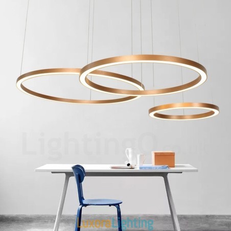 Designer Touch Decorative Wi Fi Smart Dimmable Gold Rose Gold Modern Contemporary 3 Rings Light Aluminum Alloy Pendant Light with Acrylic Shade
