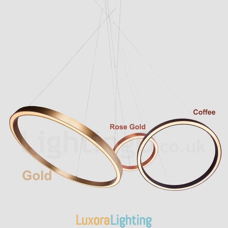Designer Touch Decorative Wi Fi Smart Dimmable Gold Rose Gold Modern Contemporary 3 Rings Light Aluminum Alloy Pendant Light with Acrylic Shade