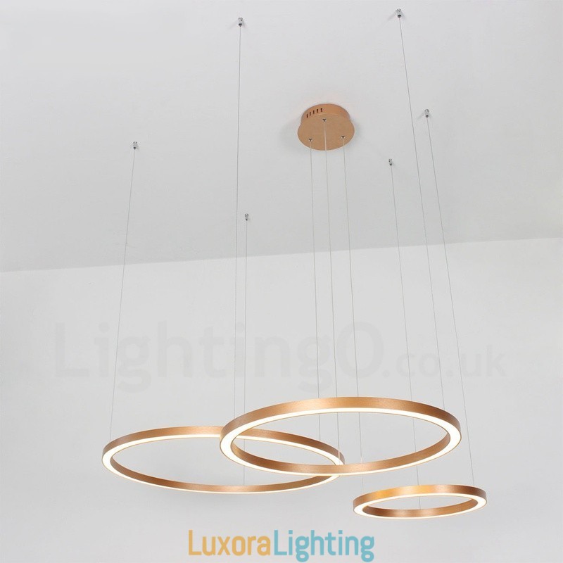 Designer Touch Decorative Wi Fi Smart Dimmable Gold Rose Gold Modern Contemporary 3 Rings Light Aluminum Alloy Pendant Light with Acrylic Shade